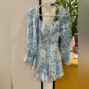 Chic Long Sleeve Floral Dress in Blue